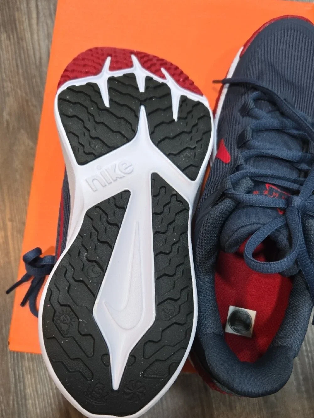 Nike Kids Athletic Running Shoes - Navy with Red Swoosh